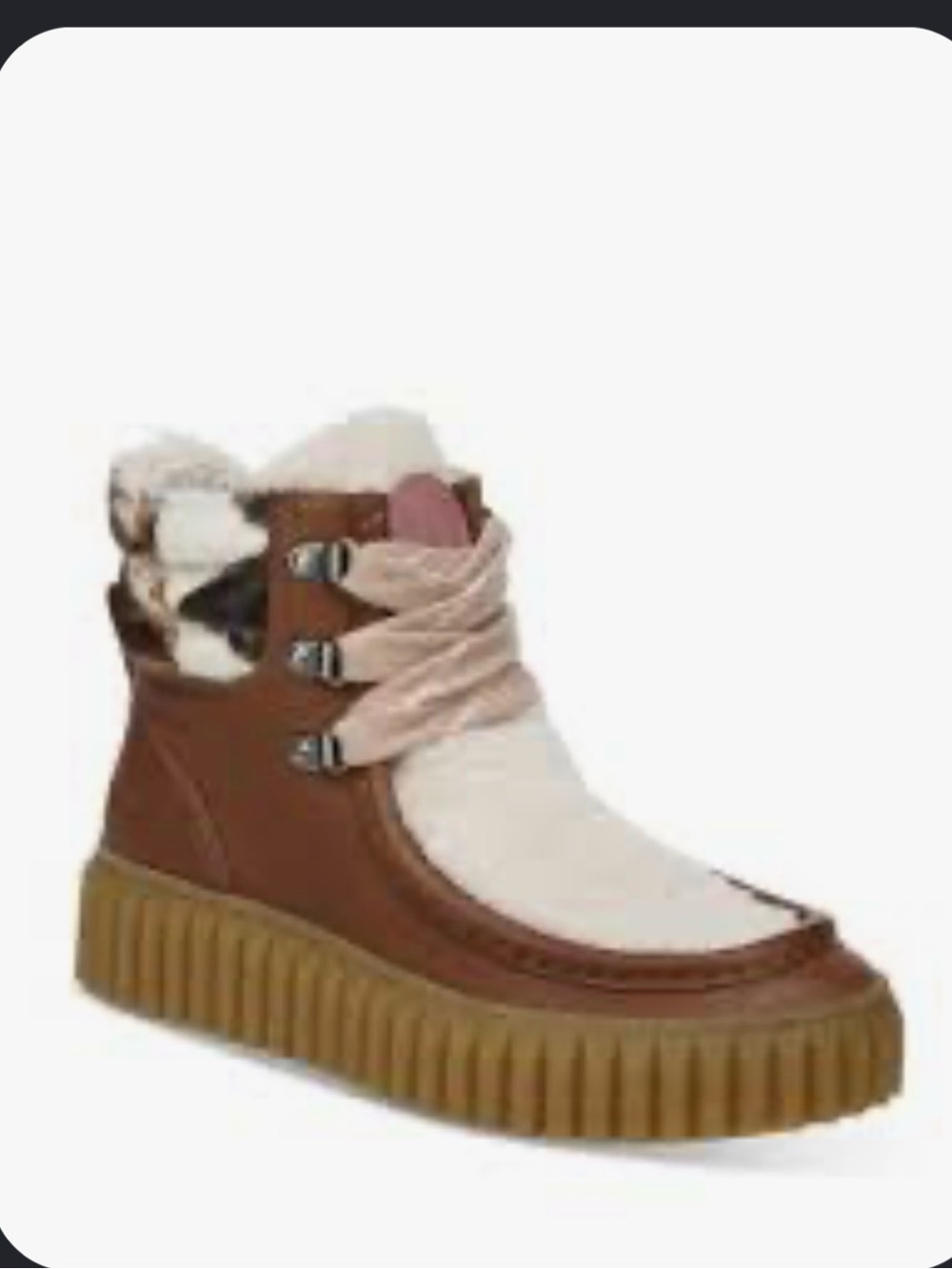Sam Edelman Brown and Cream Sherpa-Trim Winter Bootie